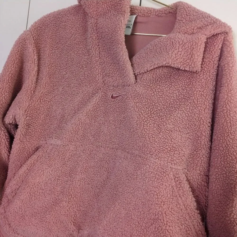 Nike pink Girl's Large Therma Fit Sherpa Pullover Quarter Zip Hoodie Jacket